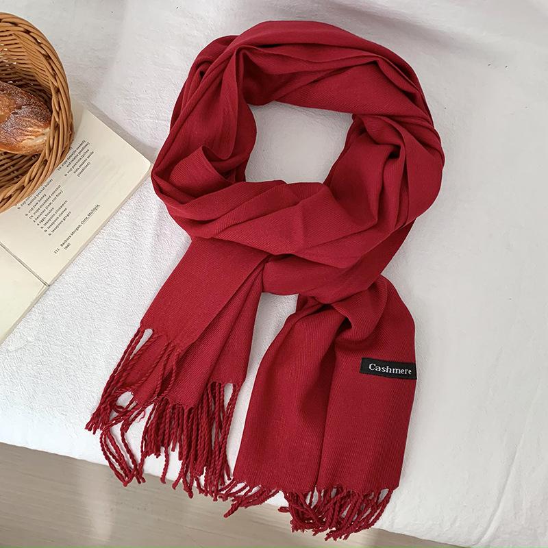 Scarf women's winter high-end sense new imitation cashmere solid color versatile warm fringed shawl scarf