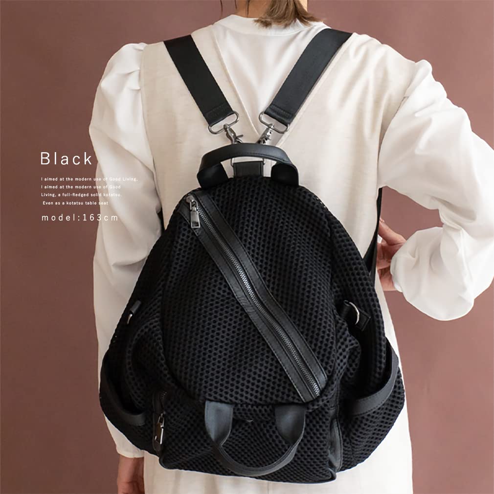 VITAFELICE Women's Mesh 3-Way Mini Backpack (ubb-sp-0279) (Black)