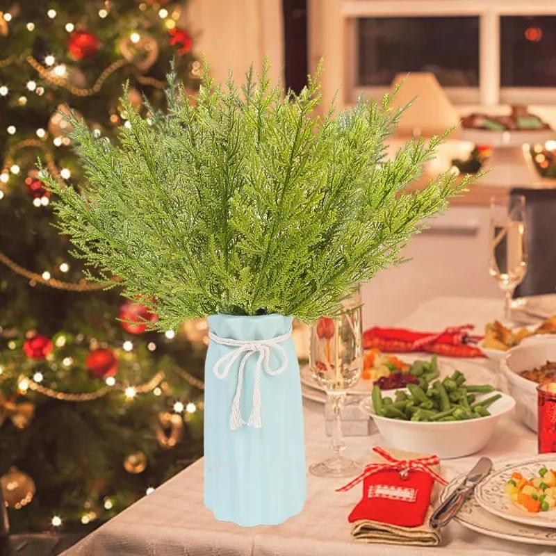 1-10PCS Christmas Artificial Pine Needles Branch Xmas Tree Wreath Green Fake Plant For Home Decor Wedding Bouquet DIY Gifts Box