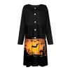 Women's Casual Fashion Sexy Comfortable Sundress Button Long Sleeves With Pockets Halloween Printed Dress