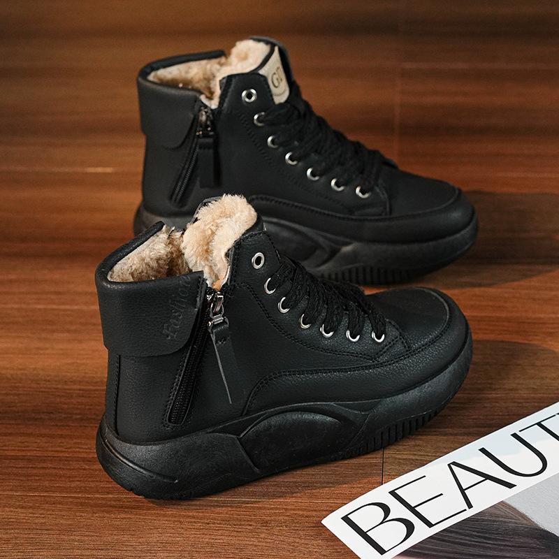Trendy Double Zipper Cotton Shoes 2024 Winter New Style Warm High Help Thick Bottom Anti Slip Commuter Women's Vulcanized Shoes