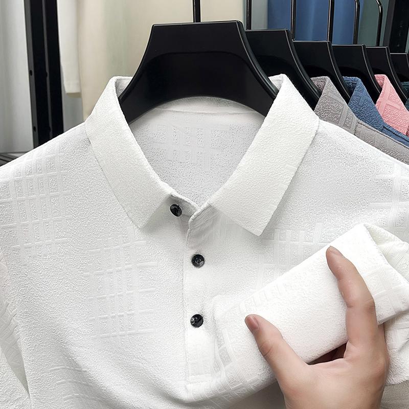 Summer polo shirt high-end business casual wear geometric design breathable ice silk quick drying men's short sleeved T-shirt
