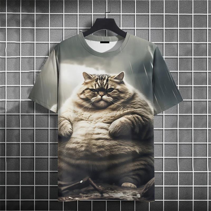 Funny Fat Cat T-Shirt Kid's 3d Printed Animal T-Shirts Kids Casual Loose Short Sleeved Oversized Tops Summer Streetwear Tees