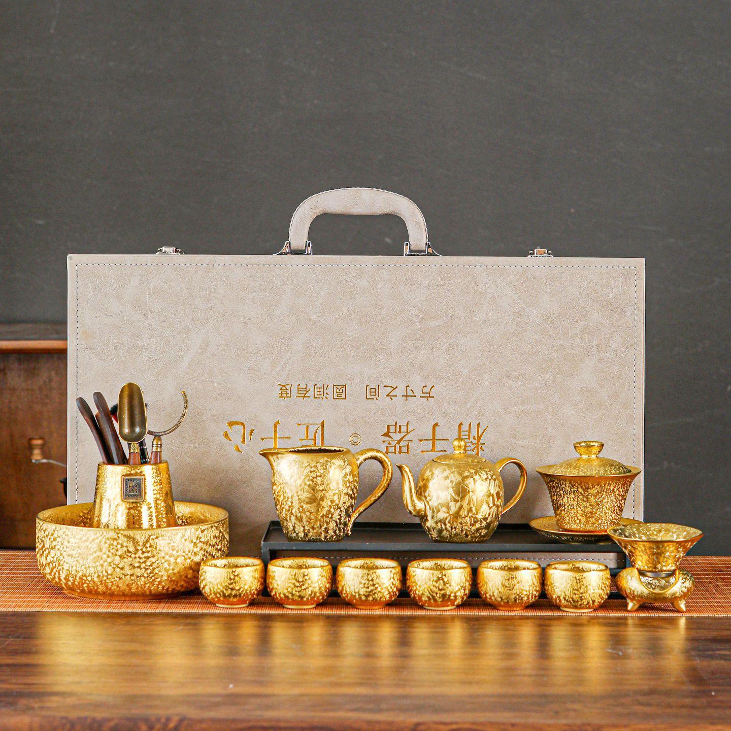 Gilded semi-handmade teapot ceramic single pot home retro household health pot tea brewer golden teapot souvenir