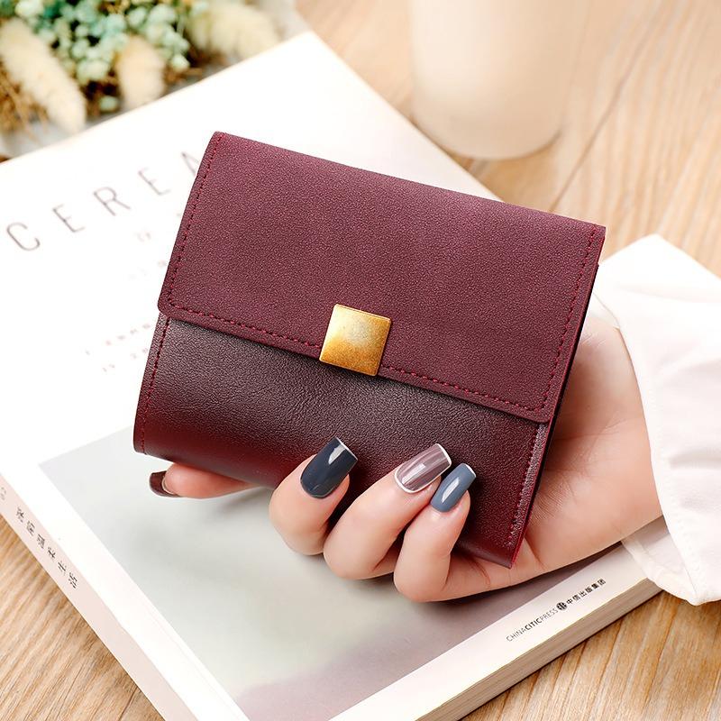 Women PU Leather Short Wallet Color Block Bifold Wallet Card Holder ID Window Coin Pocket Cash Organizer Clutch Purse