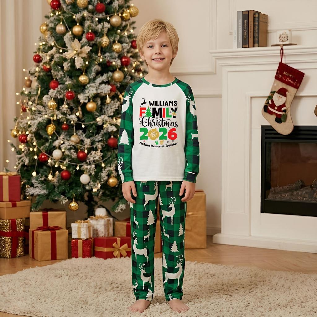Christmas Print Neck Long Sleeve and Pants Matching Family Loungewear Set