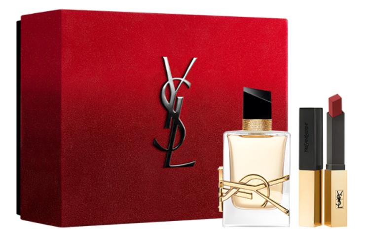 SAINT LAURENT Small Black Stripes Gold Bar Limited Lipstick Perfume Box Makeup Sets Velvet Long Lasting Matte Finish Gold Bar Lipstick 1966 2.2G+50ml Perfume