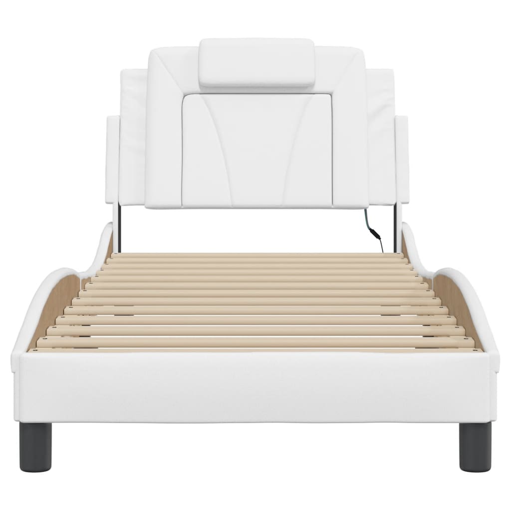 Vidaxl Bed Frame With LED, White, 90X200 Cm, Faux Leather