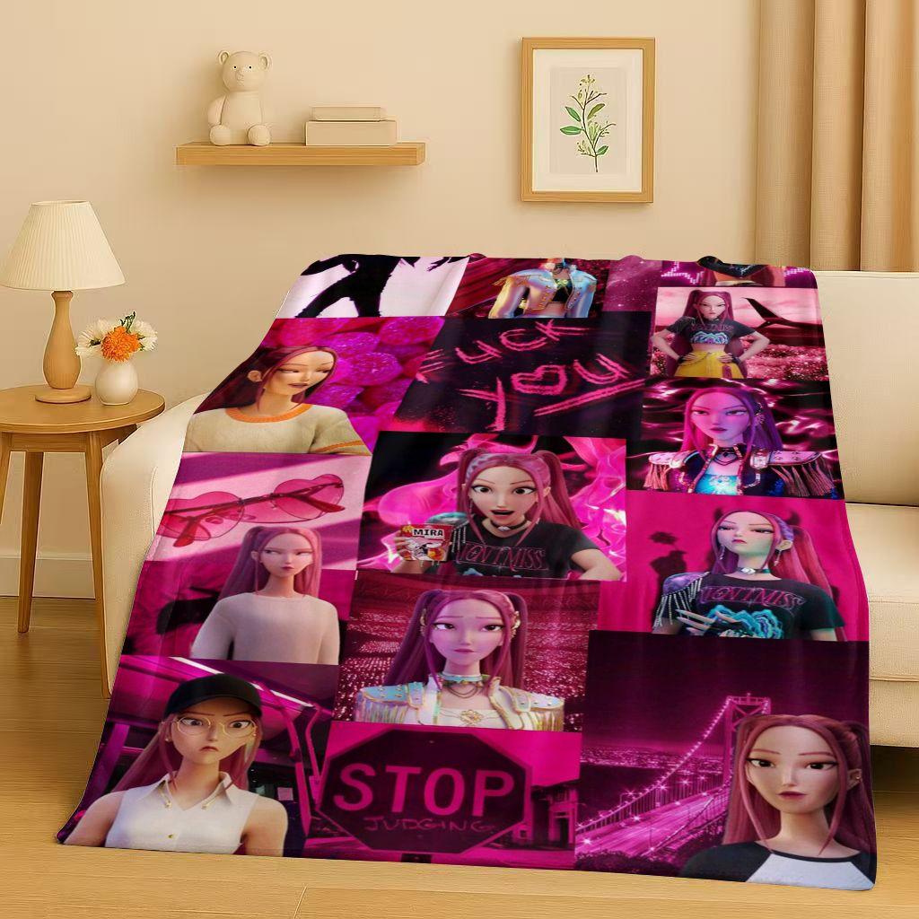 2026 Neue Cartoon Kpop Dämonenjäger Zoey Rumi Mira Musik Flanelldecke, Ultraweiche Plüschdecke für Zuhause Schlafzimmer Bett Sofa Abdeckung