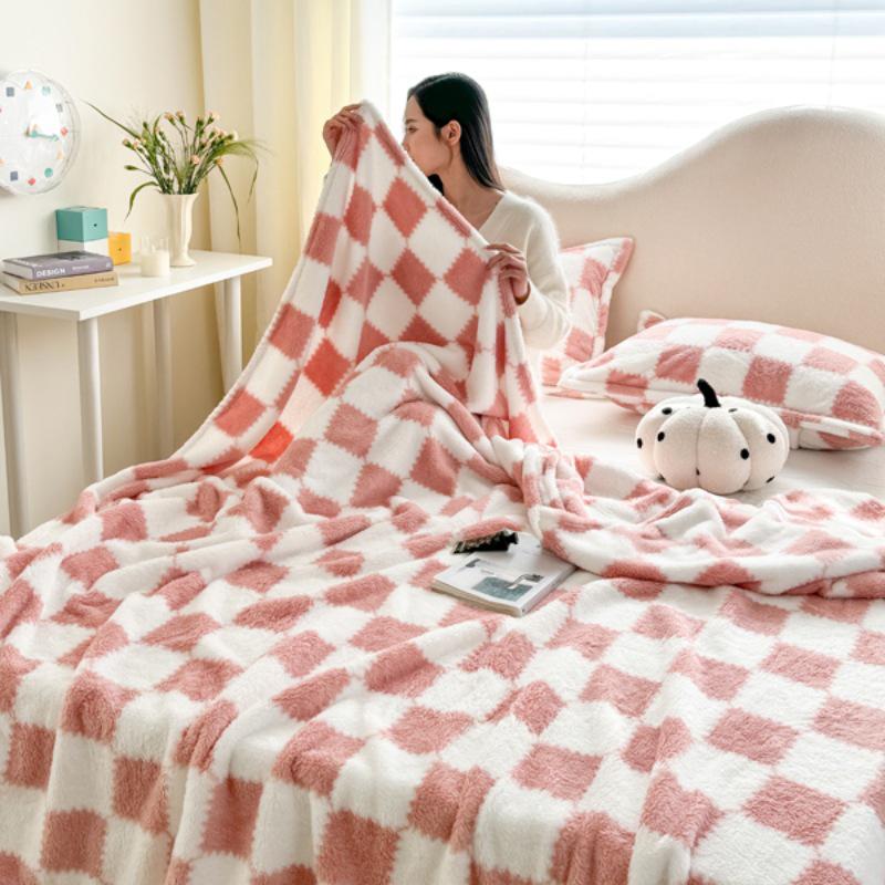 Flanelová kostkovaná deka - Silná sametová deka na spaní, přehoz na pohovku a klimatizační deka