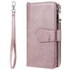 For iPhone 16 Plus Magnetic Leather Case Mobile Cover with Detachable Zipper Wallet Strap