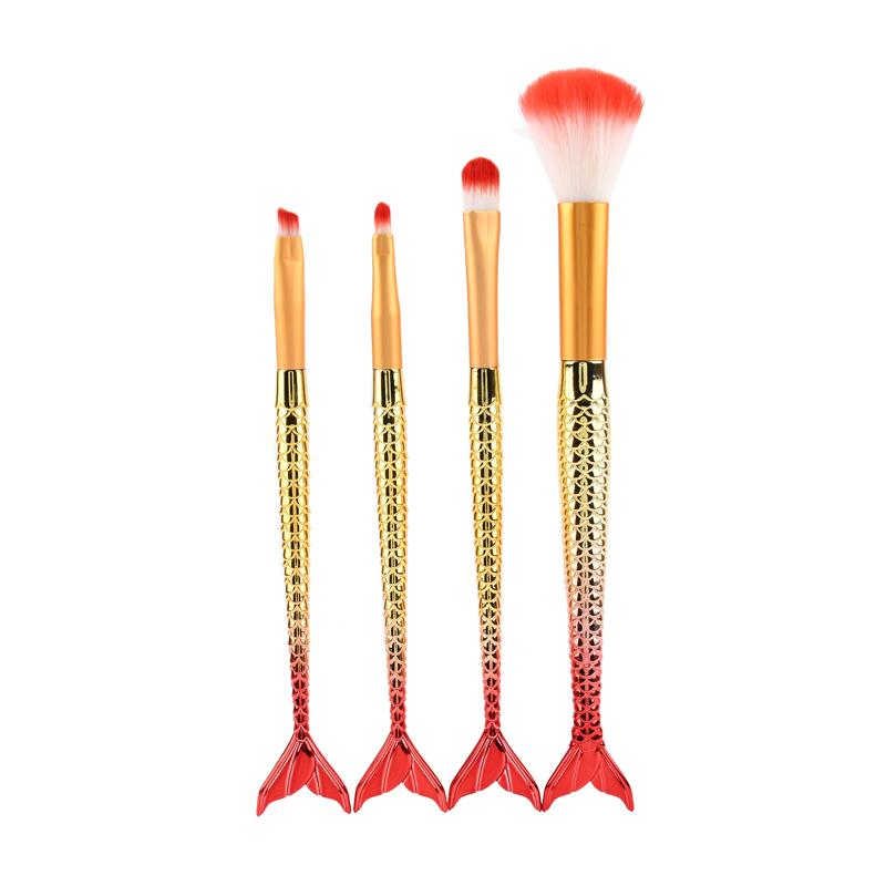 Karsyngirl Vierteiliger Anzug Meerjungfrau Make-up-Pinsel Faser Buntes weiches Haar Lose Puderpinsel Beauty Makeup Tools