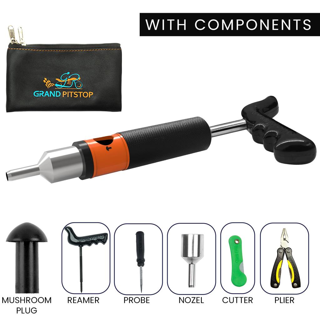 GRAND PITSTOP Tubeless Tire Puncture Repair Kit, 21-Piece Set (Model Repair Kit+Probe+Plier+15 Plugs)