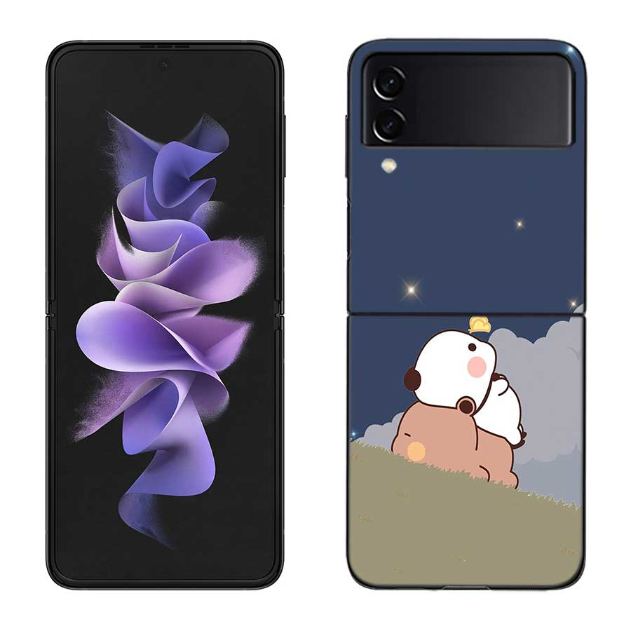 Cute BuBu DuDu Phone Case For Samsung Z Flip 7 6 5G Galaxy Z Flip 5 4 3 Black Hard Cell Cover Luxury PC Shell Coque