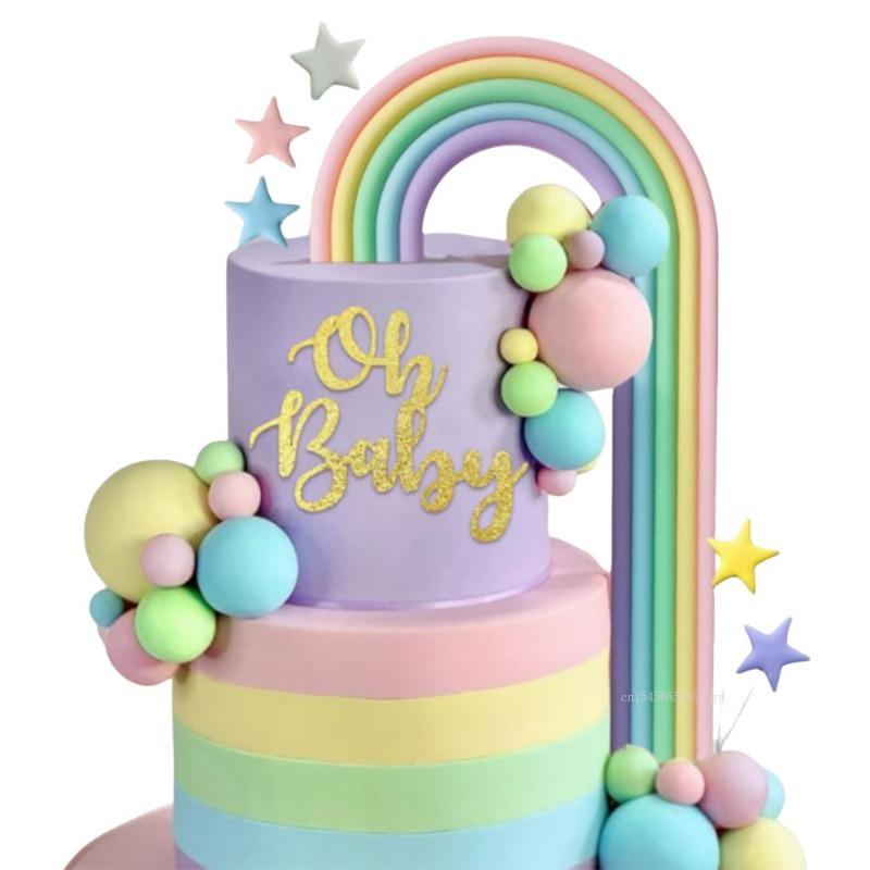 3D Pottery Rainbow Cake Toppers Colorful Cake Decor for Wedding Baby Shower Girls Boys Rainbow Theme Birthday Party Supplies