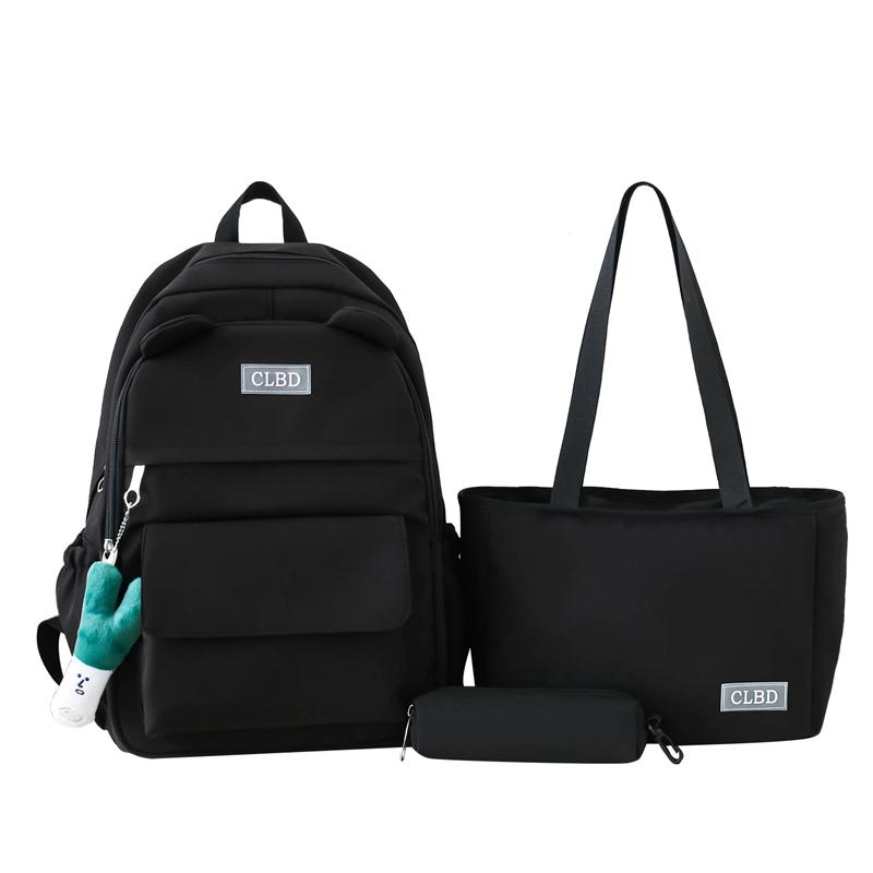 Three-Piece Backpack Set Solid Color Student Schoolbag Women Large Capacity Lightweight Computer Backpack