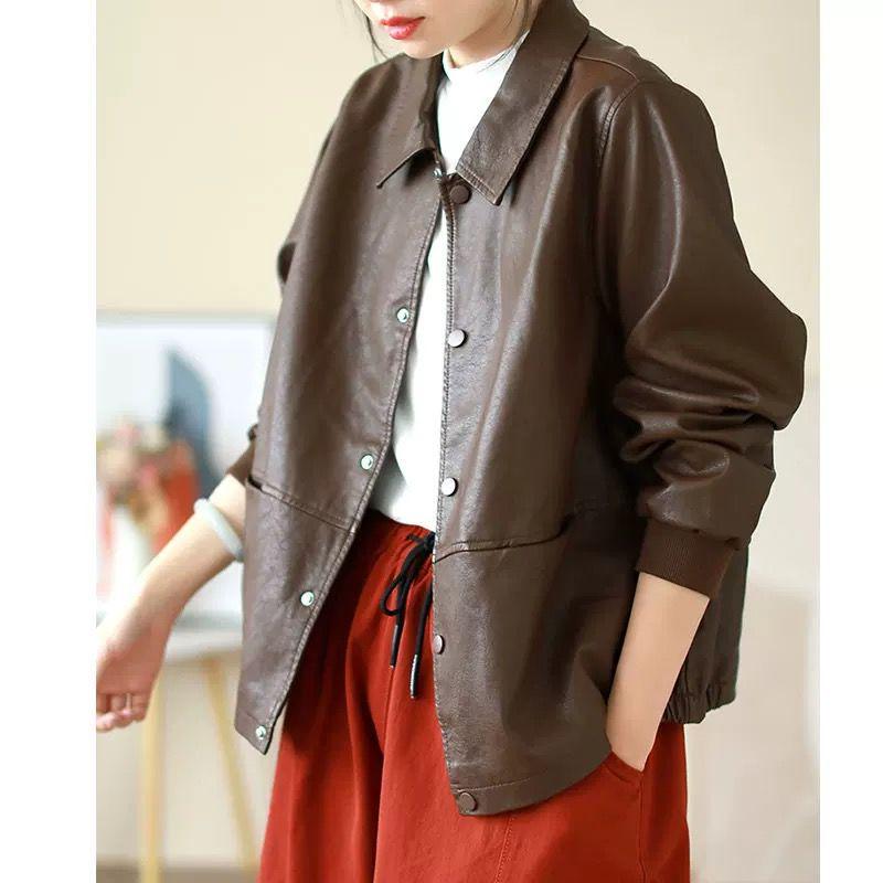 Fashionable PU Leather Jacket for Women - Casual Loose Fit for Spring & Autumn 2025