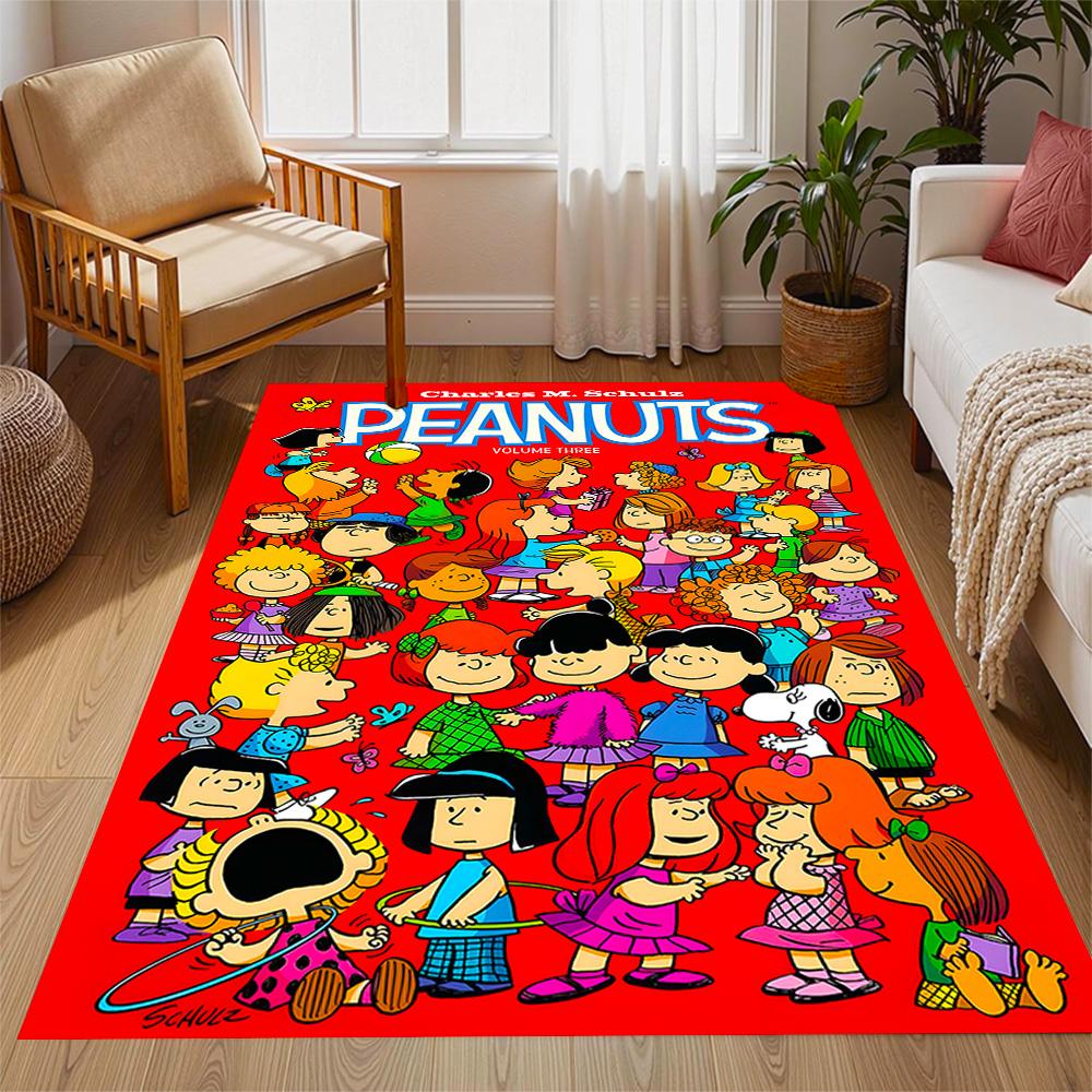 Snoopy's Peanuts Gang Themed Anti-Slip Rugs - Polyester Home Decor, Suitable for Bedrooms, Living Rooms, Doorways, Studios, and Decorations