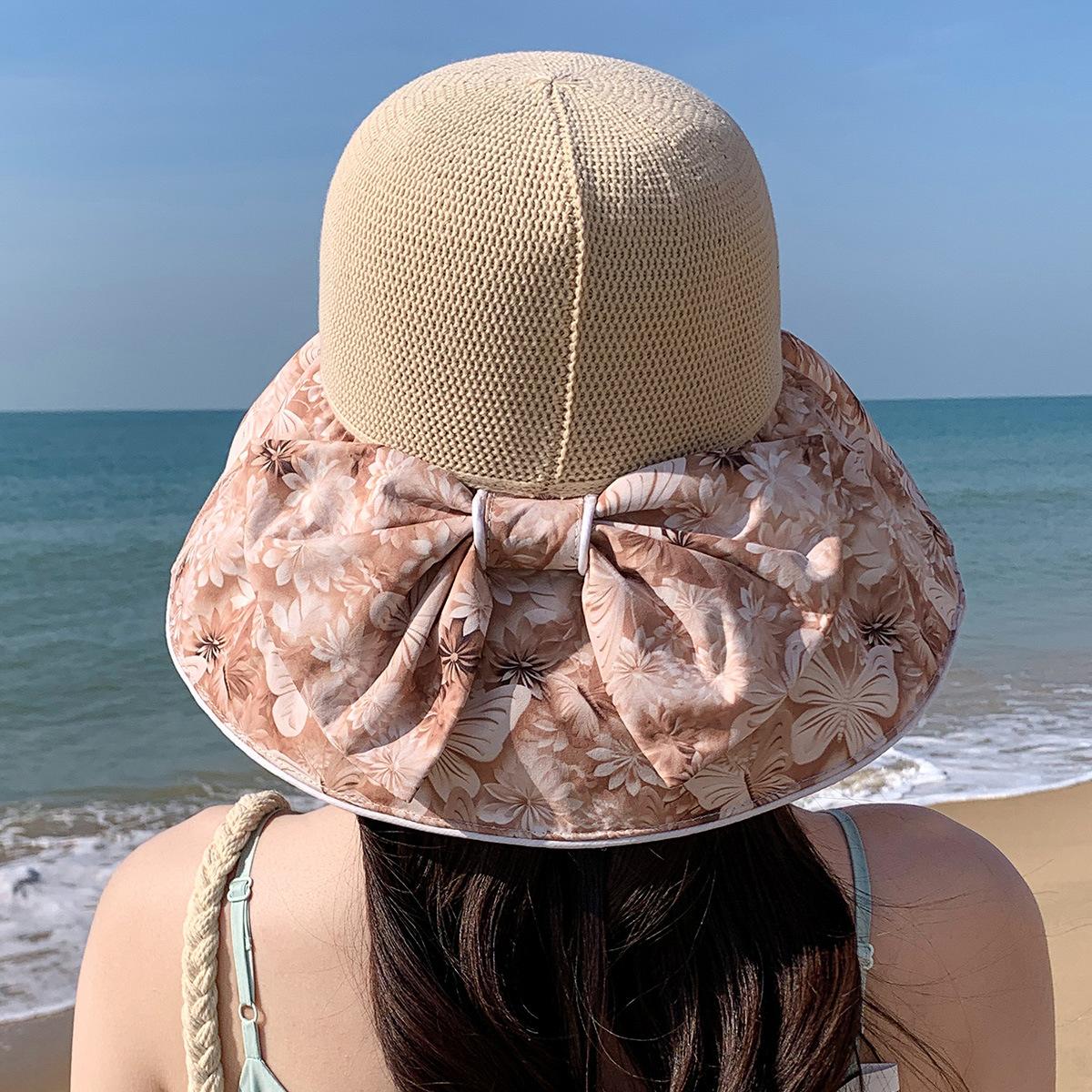 

New sunscreen bucket hat summer outing bow sunshade vinyl UV protection big eaves sun hat M（56-58cm） колір темно кави