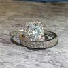 Elegant 2pcs Engagement Ring Set - Princess Cut Synthetic Cubic Zirconia, Alloy, Four-Prong, No Plating - Simple & Elegant Design for Daily & Wedding