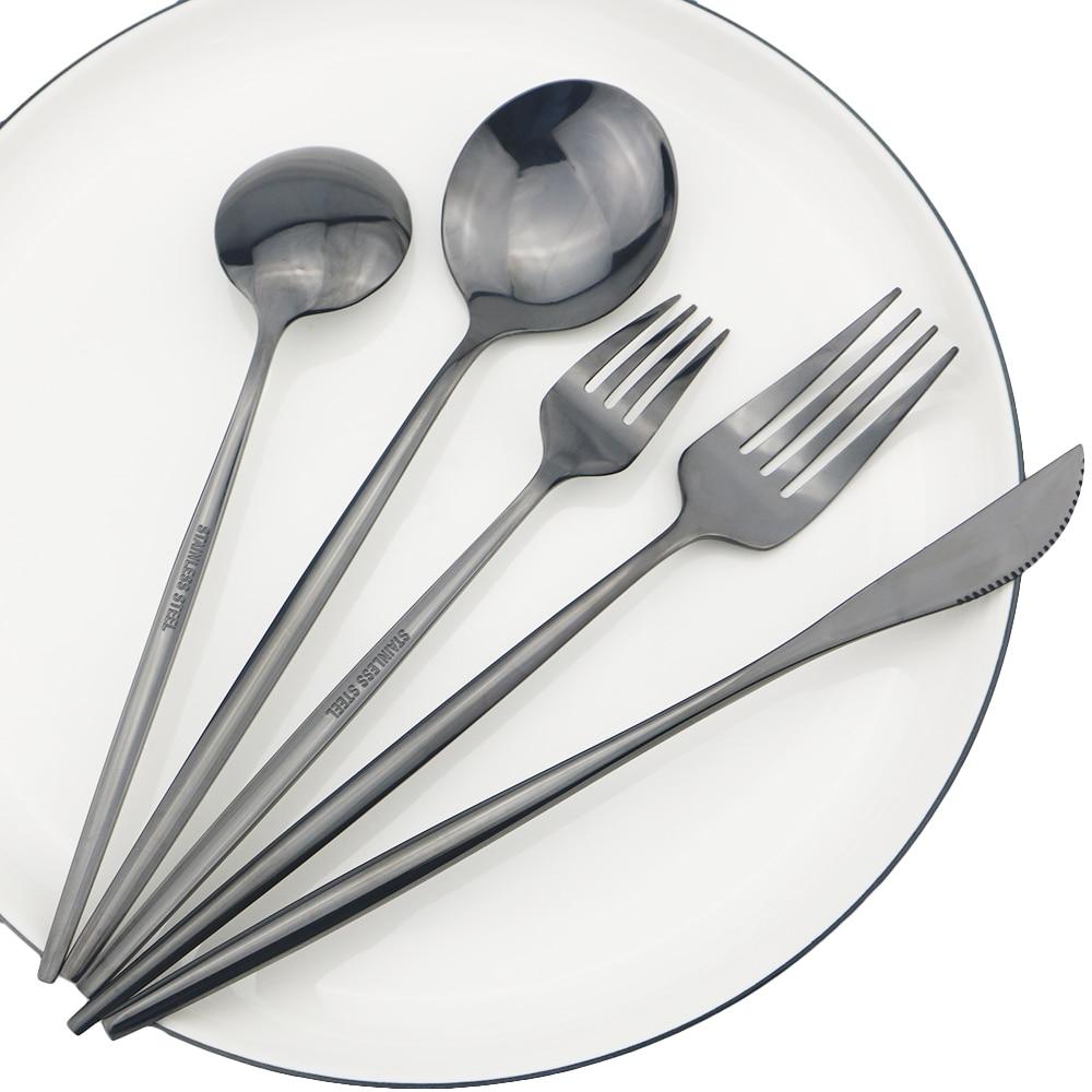 5Pcs White Gold Dinnerware Cutlery Set Knife Dessert Fork Coffee Spoon Tableware Stainless Steel Dinner Flatware Silverware Set