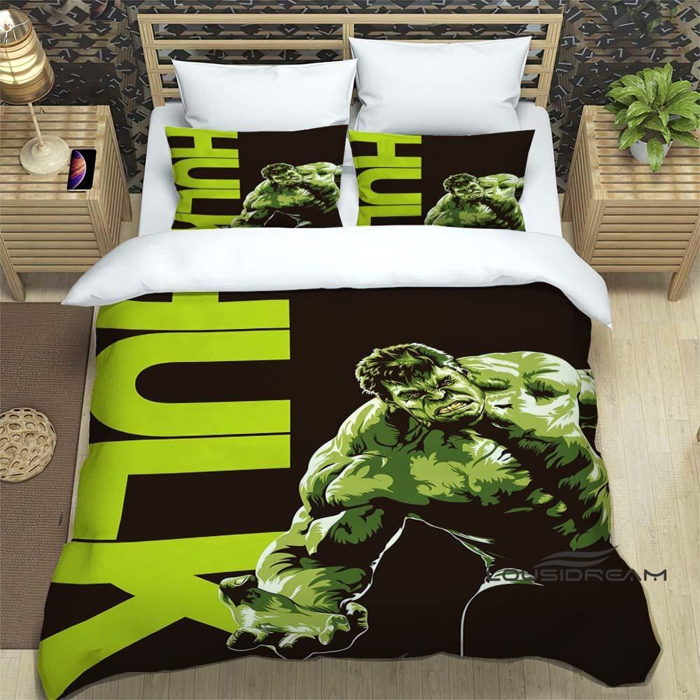 

3D printed Hulk three-piece bedding set, exquisite adult and children s bedding set, suitable for double and single beds. 135X200cm