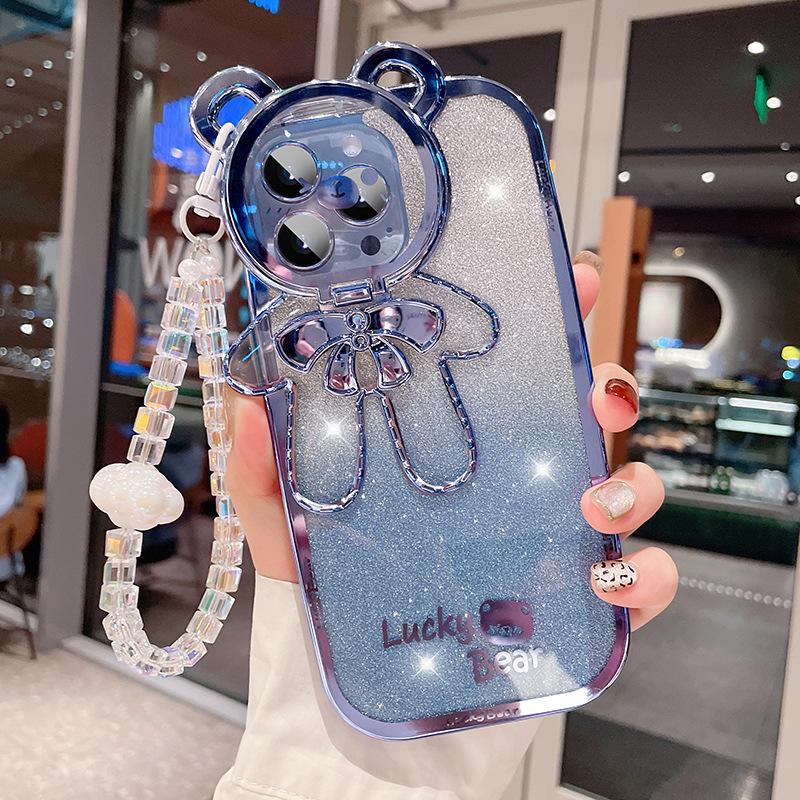 

Хрустальный шнурок Подходит для чехла для мобильного телефона Apple 15proamx Новый блестящий порошок iPhone 14 Женский 13 Подставка для объектива 12 Apple 12promax