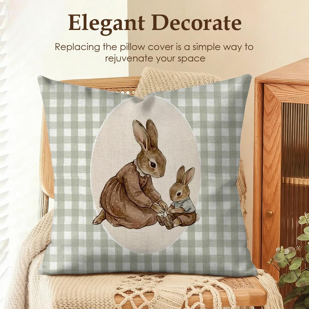 1Pc Easter Cute Bunny Cushion Cover Cool Natural Linen Cushion Cover Double-Sided Print Breathable Sofa Home Decor