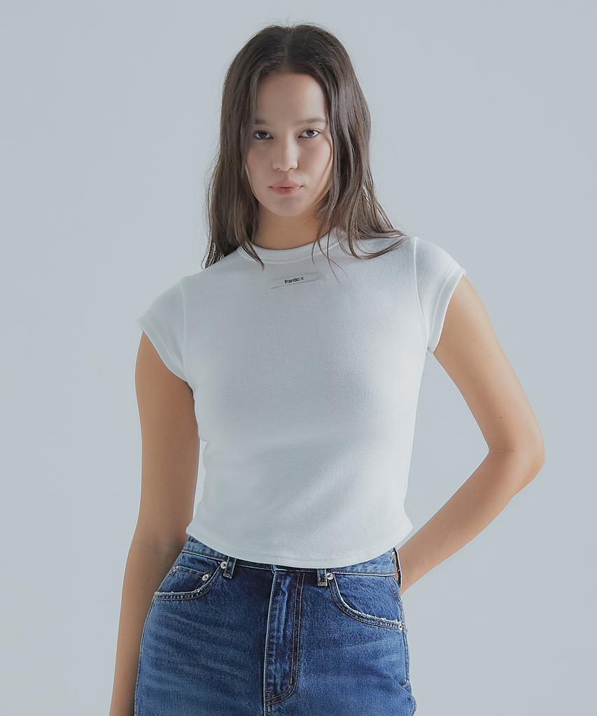 Peulaentigseobiseu Ribbed Cap Sleeve T-Shirt - White