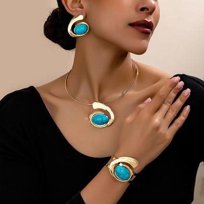 Persoonlijkheid Overdreven Trend Irreguliere Letter E Legering Oorbellen Halsketting Armband Steekoorbellen Set