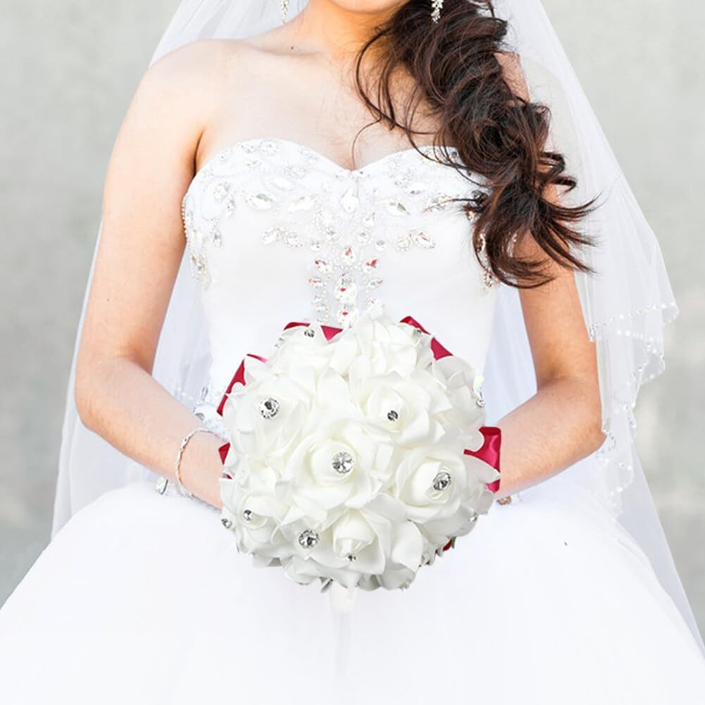 Hand Flower Toss Rose Wedding Pe Foam Simulation Bouquet Sparkling Rhinestone Jewelry Hand Flower Toss Bouquet Diamond