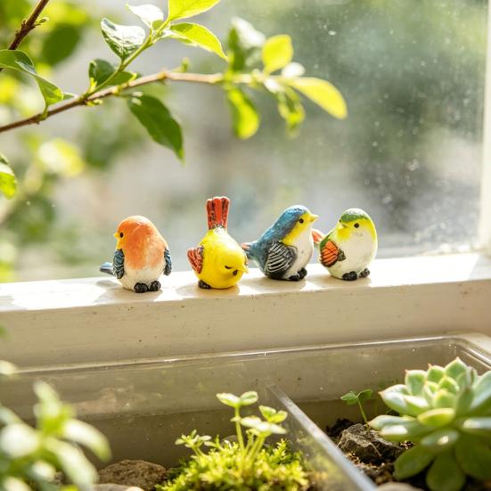 4PCS Bird Ornaments, Resin Waterproof Sunproof Bird Figurines, Simulation Texture Sculpture for Balcony Flower Pots Courtyard