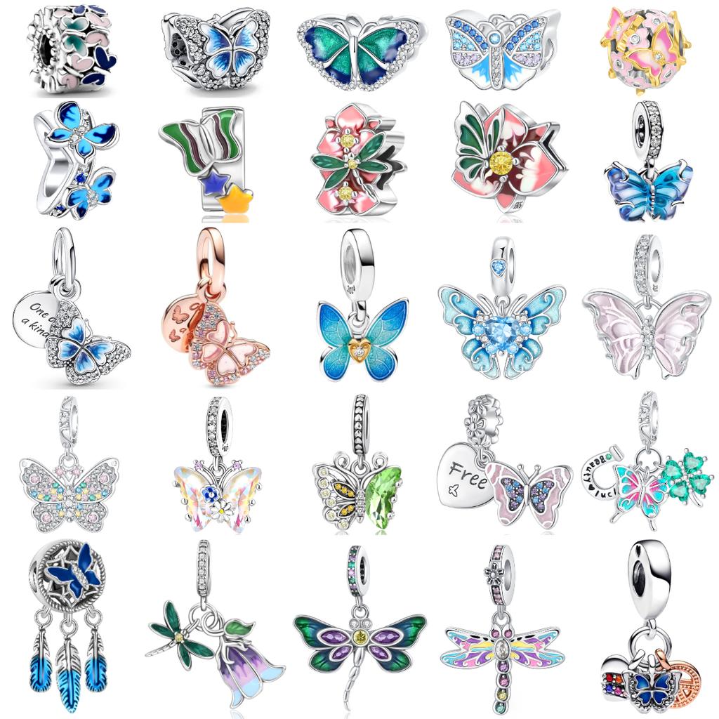 New copper Colorful Butterfly Dragonfly Flower Charm Compatible With Authentic Pendant Bracelets Necklaces Women Do It Yourself Fine Jewellery