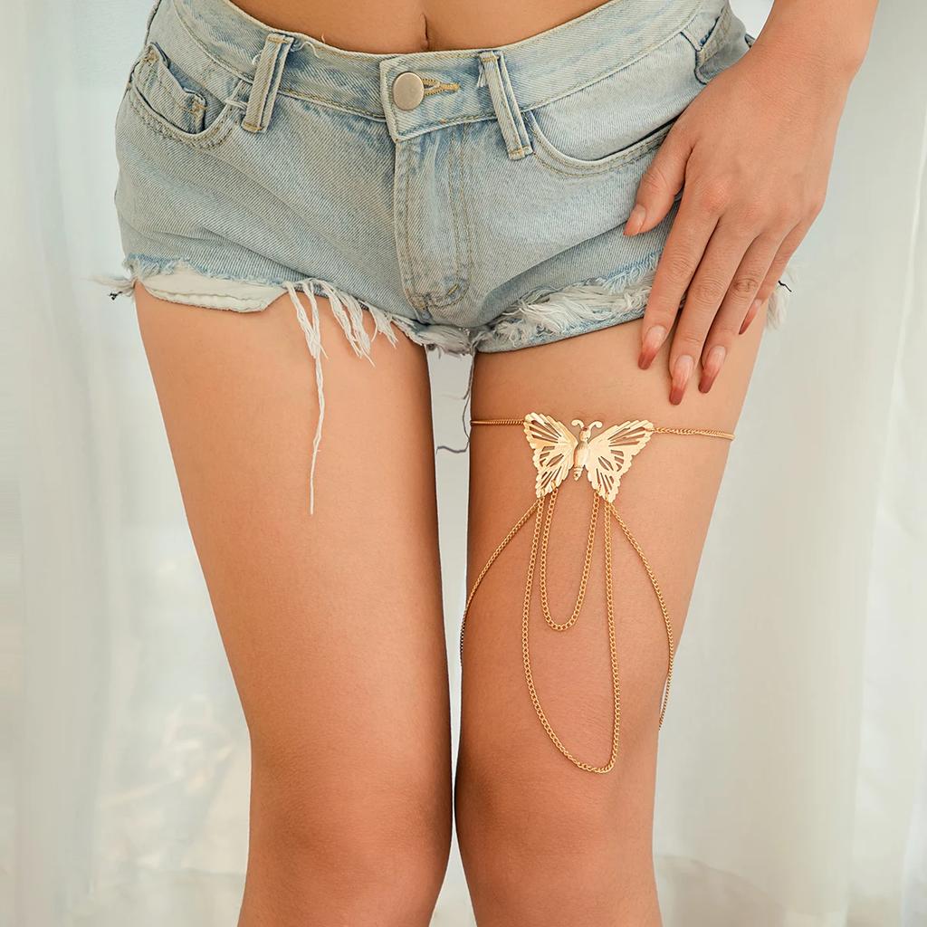 Ingemark Boho Big Butterfly Tassel Leg Thigh Chain Women Bride Bikini Summer Adjustable Chain Party Body Jewelry Wed Accessories