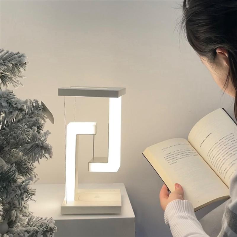 Floating Design LED Desk Lamp Wireless Charging Touch Control Night Light Bedroom Decorative Light