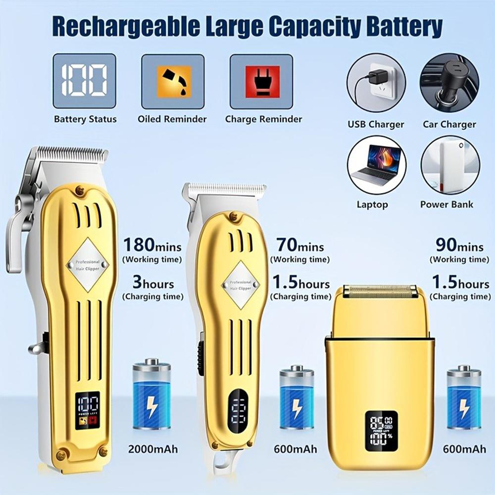 3 in1 Hair Cutting Grooming Kit Professional Hair Clippers and Shaver Set Cordless Beard Trimming for Men