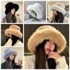 Harajuku Faux Fur Bucket Hat Solid Color Luxury Plush Hat Elegant Winter Fluffy Hat  Windproof