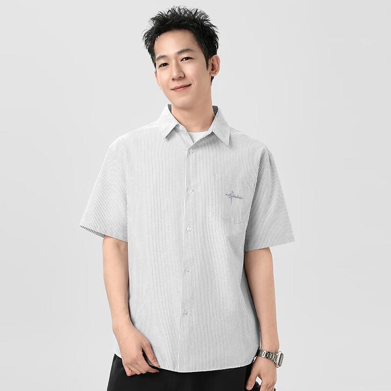 Mark Fairwhale Men's Breathable Oxford Stripe Short-Sleeve Shirt