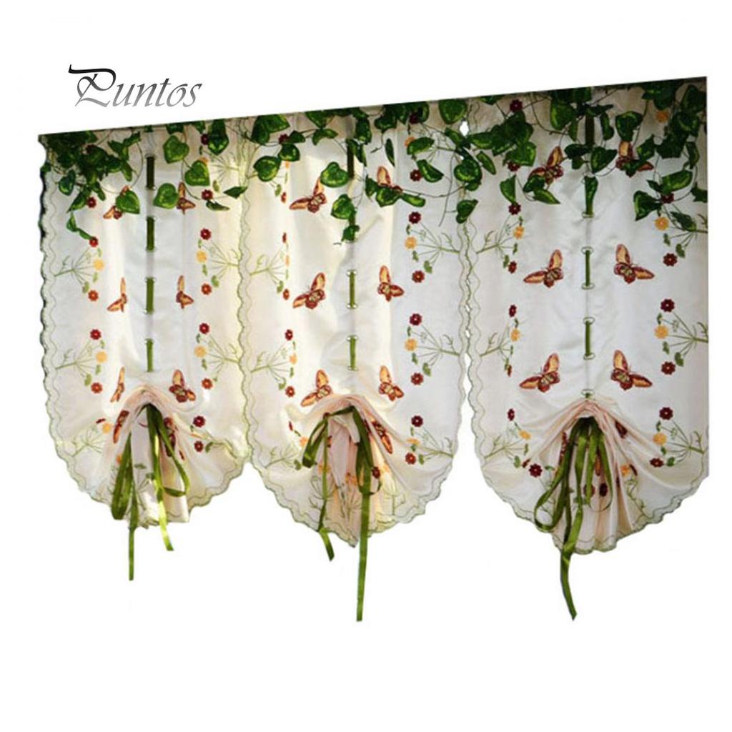 Home Decor Bedroom Decor Rural Butterfly Flower Embroidered Window Curtain Sheer Drape