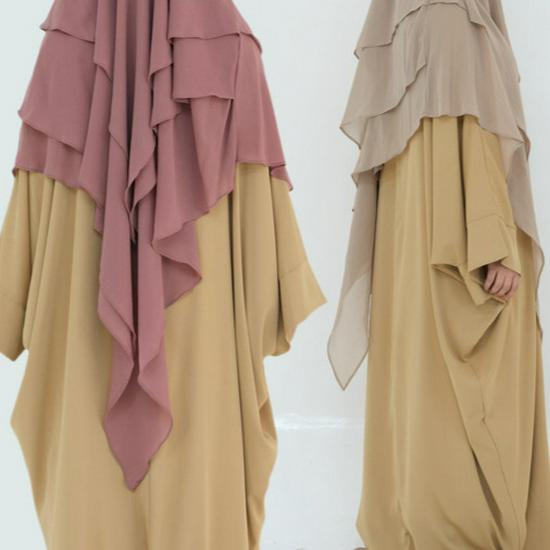2025 Loriya Double Layer Ruffle Big Swing Middle East Solid Color Headscarf HJ927