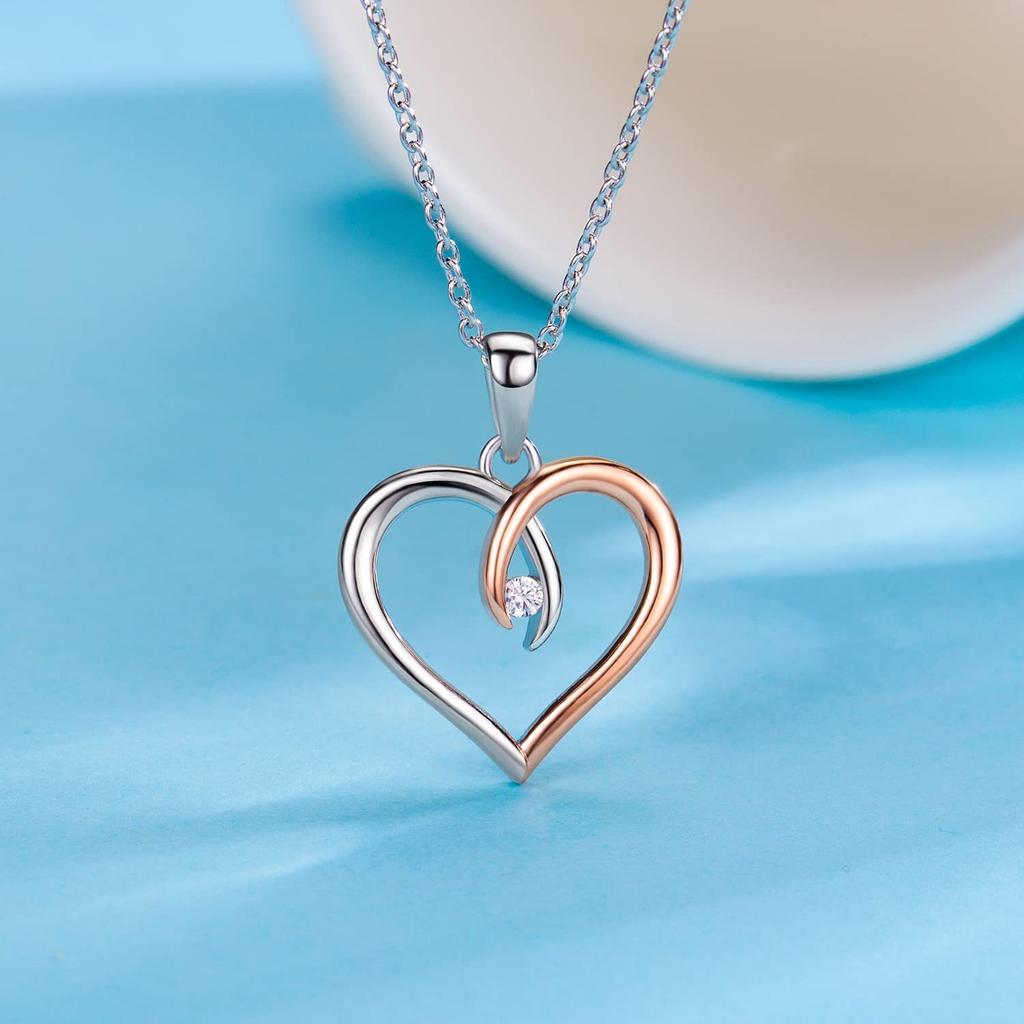S925 Sterling Silver Peach Heart Inlaid Diamond Temperament Necklace Female Heart Diamond Color Gold Pendant Valentine's Day Gift