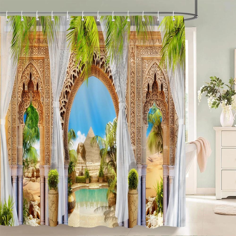 Rural Garden Flowers Seaside Scenery Shower Curtain Waterproof Bathroom Curtains Beautiful Sea Landscape Bath Screen with Hooks