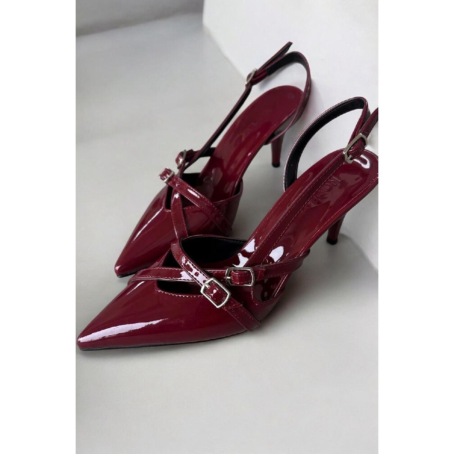 

Women s Lover Burgundy Patent Leather Belted Buckle Pointed Stiletto 36 бордовый