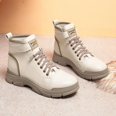2024 Women's Autumn/Winter Martin Boots - Thick-Soled, Casual Leather, Plus Velvet Warmth, Round Toe, Soft Sole Ankle Boots.