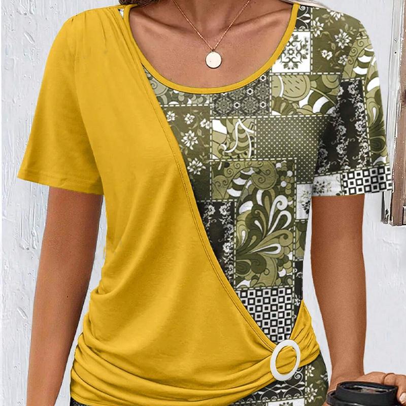 

Модная женская креативная футболка в полоску с цветочным принтом, забавная повседневная футболка с круглым вырезом и короткими рукавами, летняя женская футболка 8XL жёлтый