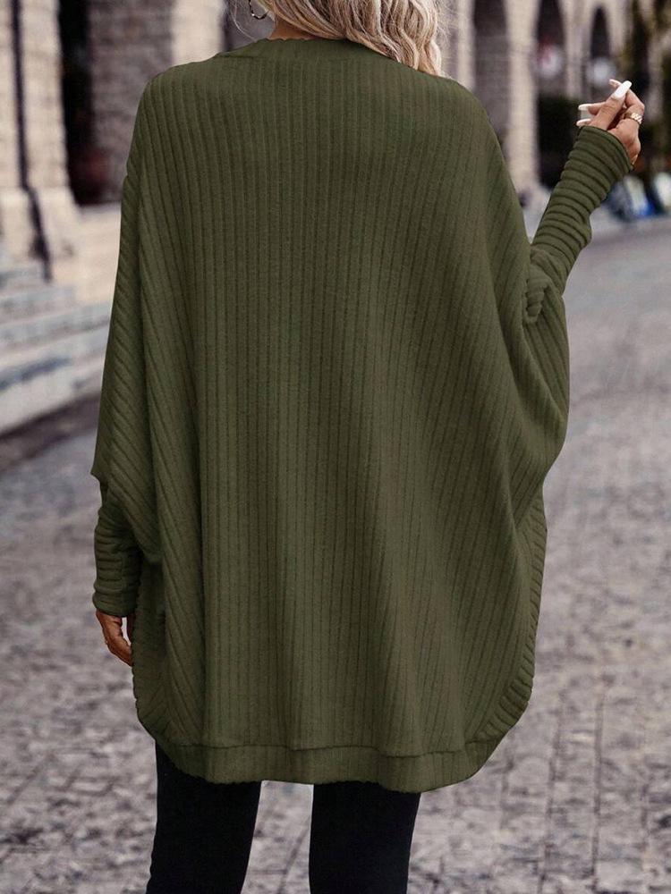 2025 Women's Cross-Border European & American Loose Knit Lapel Cardigan Coat - Autumn/Winter Solid Color