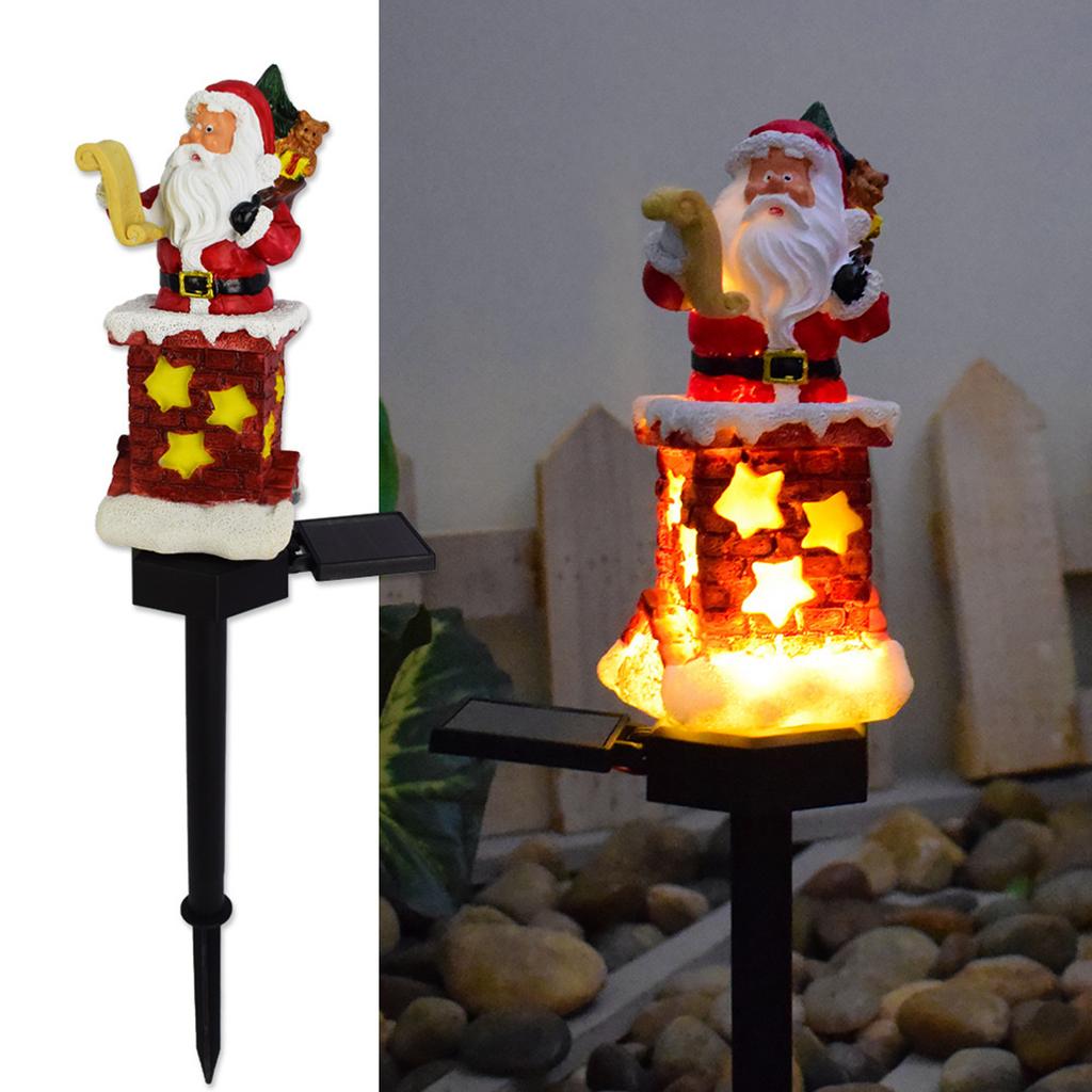Outdoor Light with Chimney Santa Design - Resin Ground Stake Decorative Garden Light for Pathways and Patio
