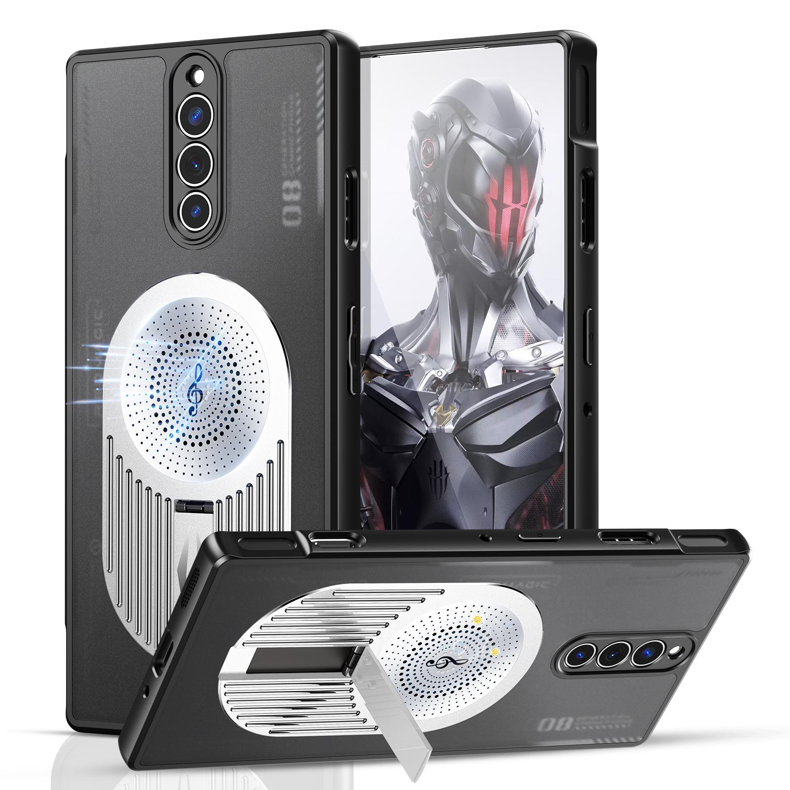 

For ZTE nubia Red Magic 8S Pro/8 Pro+ 5G/8 Pro 5G Magnetic Case Heat Dissipation Aromatherapy Kickstand Silicone+PC Phone Cover Silver