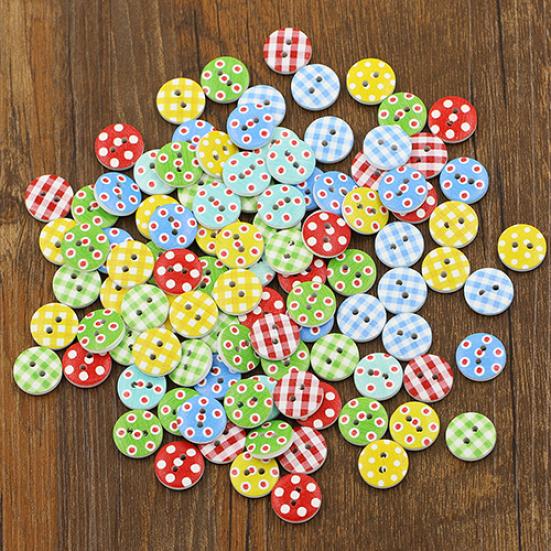 100Pcs Checker Dots Mixed Round Shape Buttons DIY Craft for Scrapbooking