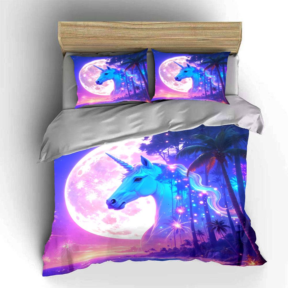 Fantasy Unicorn Moonlit Beach Set  Kid'S And Adults' Bedroom Decor, Exquisite Three-Piece Bedding Set Gift